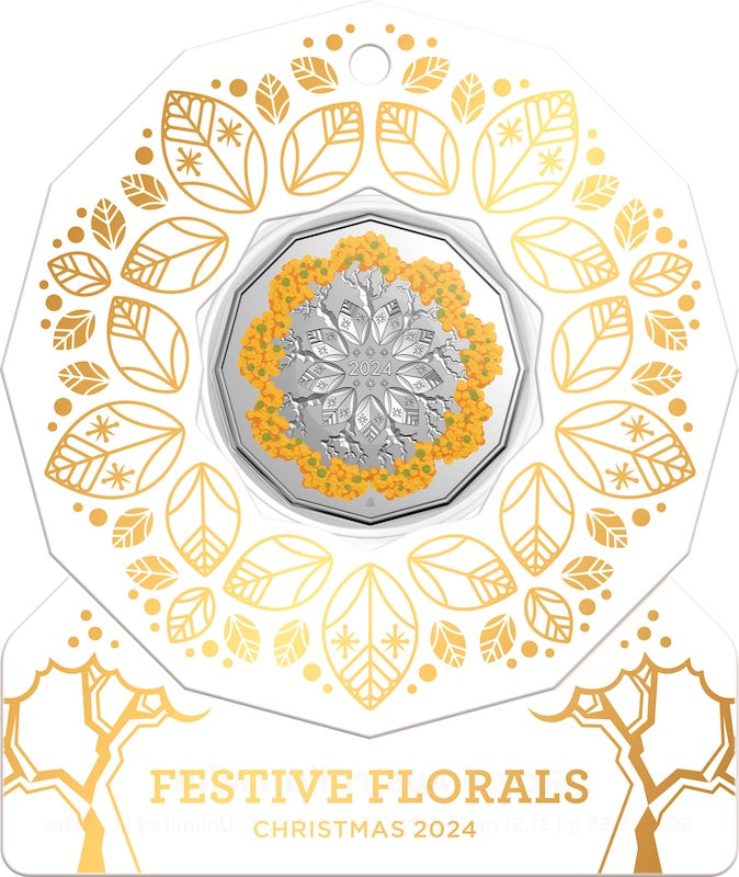 Christmas Decoration Festive Floral 2024 50c Coloured Uncirculated Coin