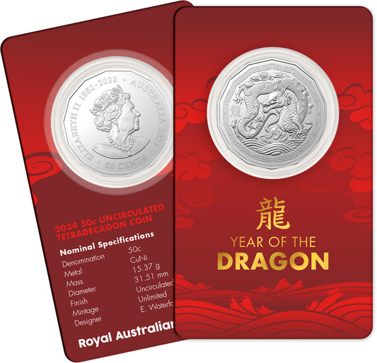 Lunar Year of the Dragon 2024 50c CuNi Tetra Decagon Uncirculated Coin