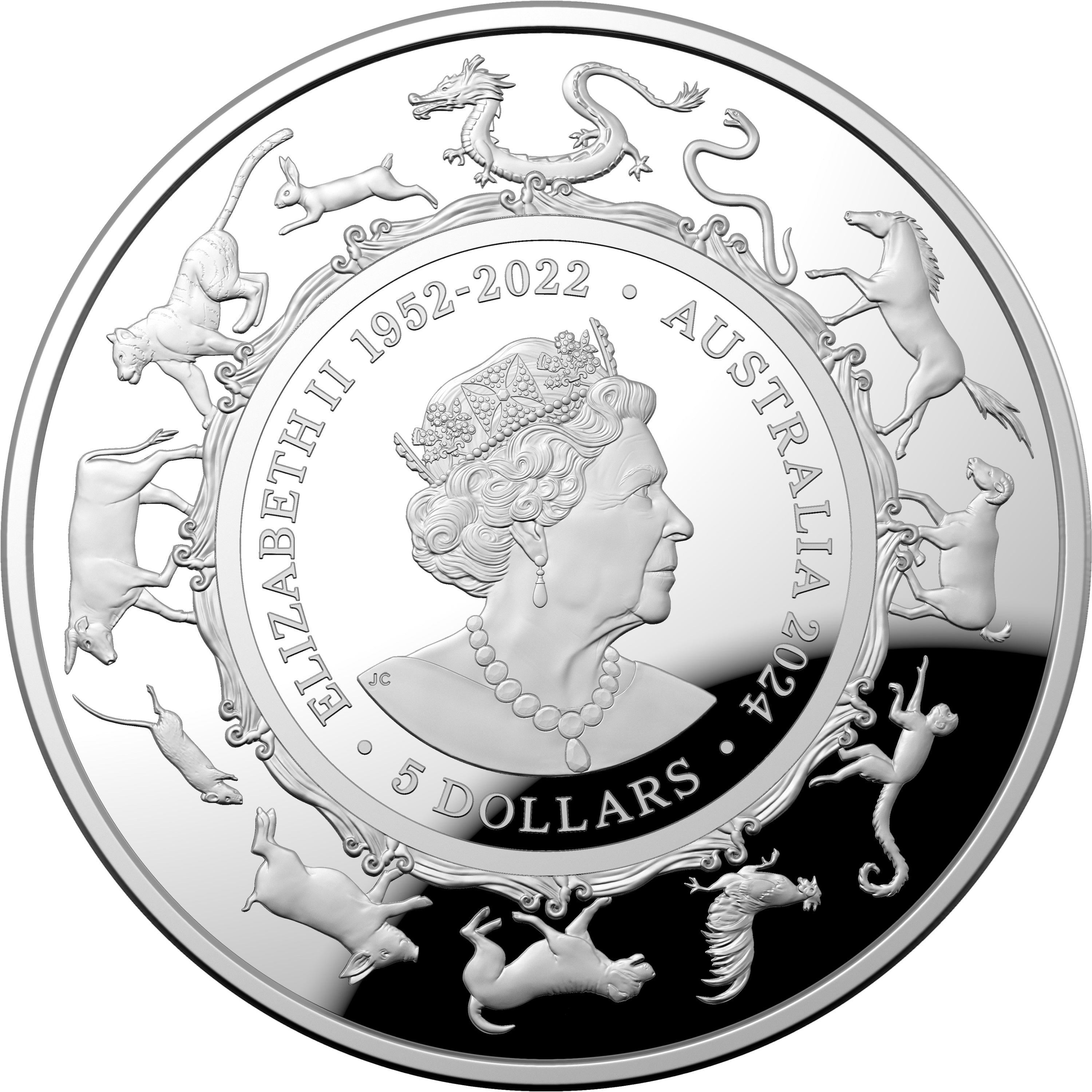Lunar Year of the Dragon 2024 $5 Domed Fine Silver Proof Coin