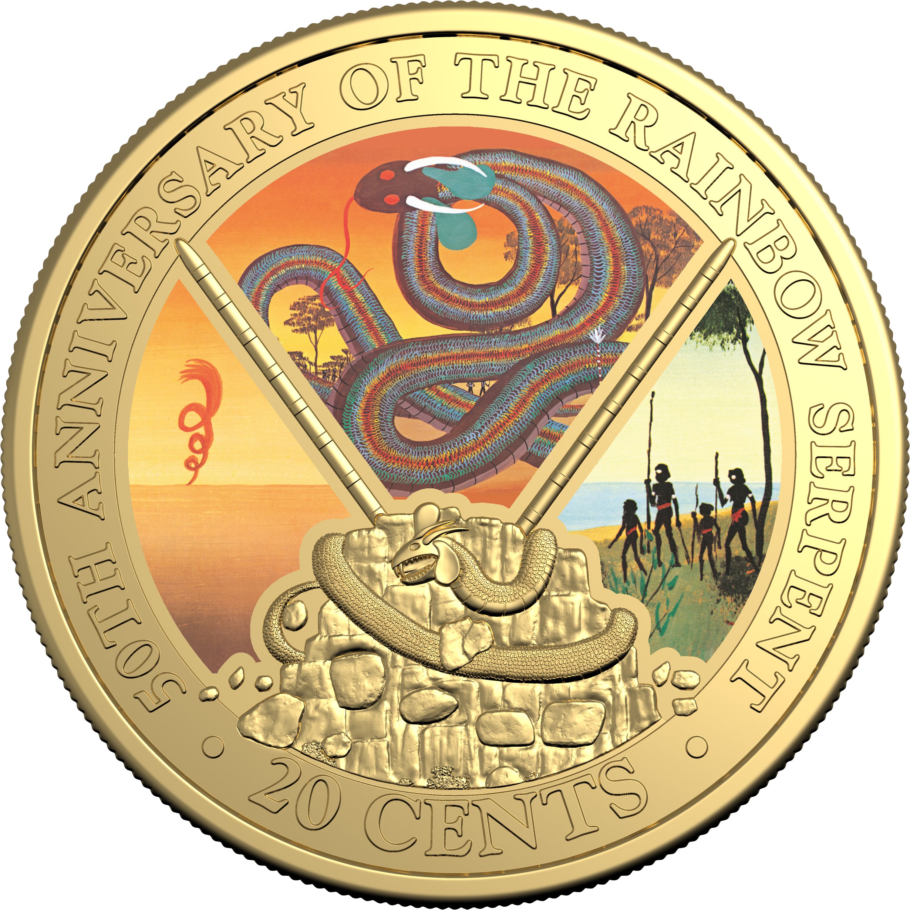 50th Anniversary of the Rainbow Serpent Deluxe Special Edition Book 2025 20c Gold-Plated Coloured Uncirculated Coin