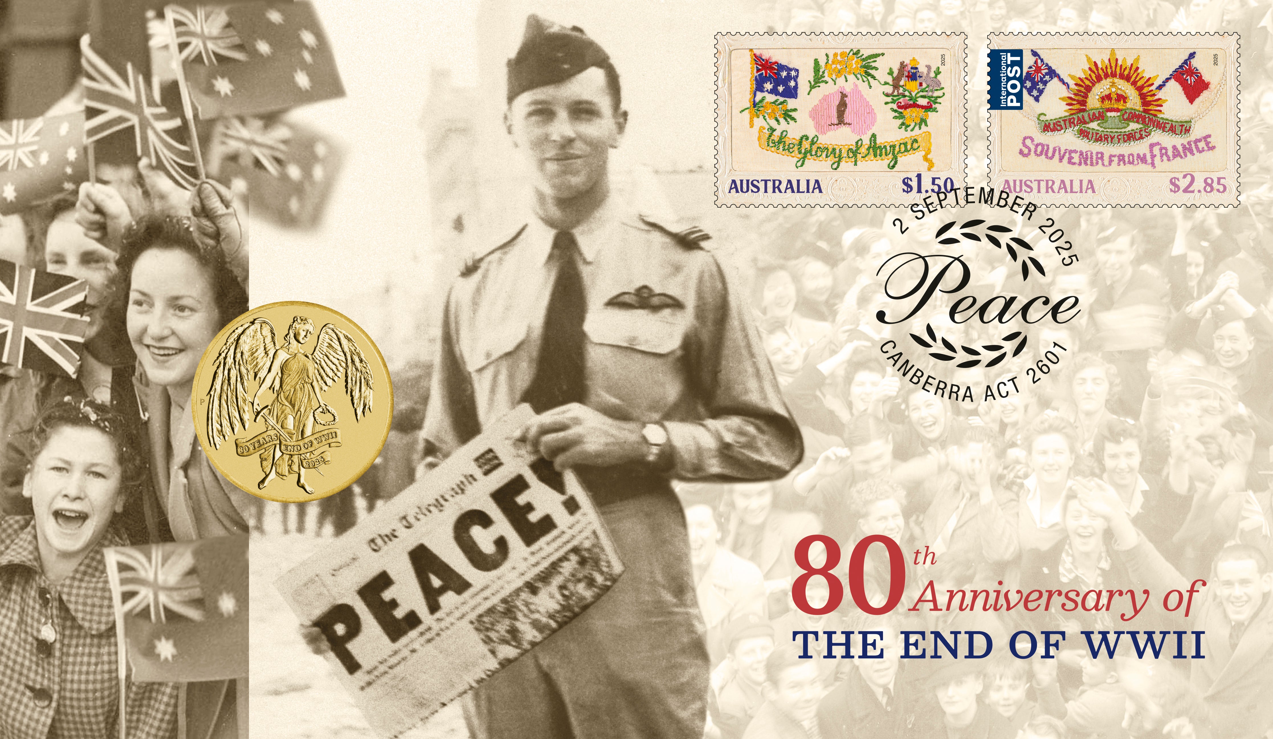 80th Anniversary End of WWII 2025 Stamp and Coin Cover