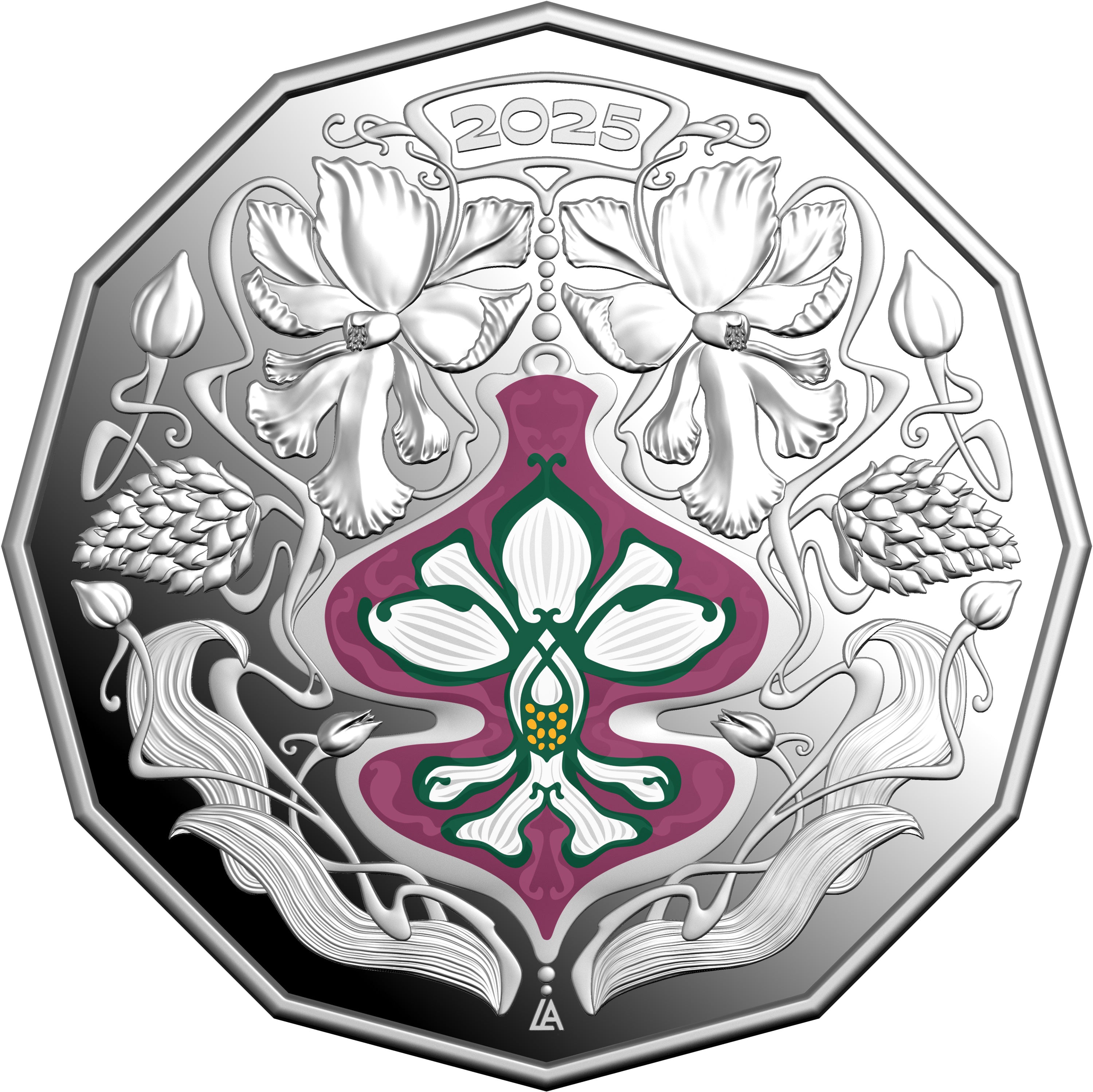 Christmas Festive Florals 2025 50c Coloured Fine Silver Proof Coin