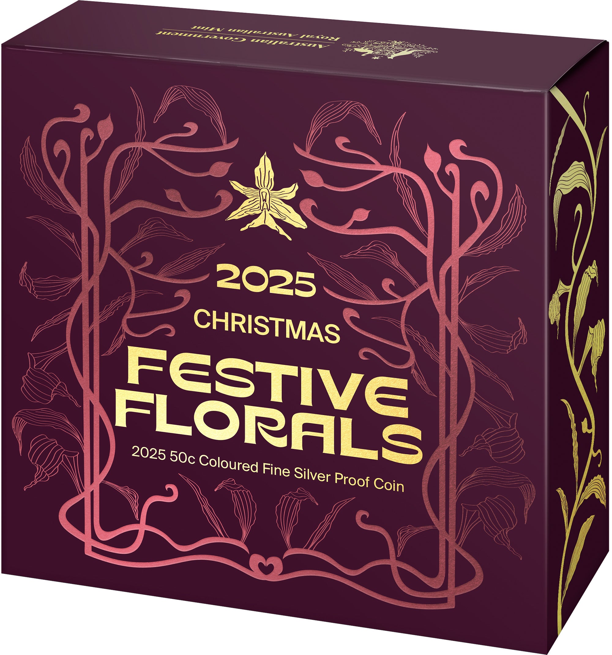 Christmas Festive Florals 2025 50c Coloured Fine Silver Proof Coin