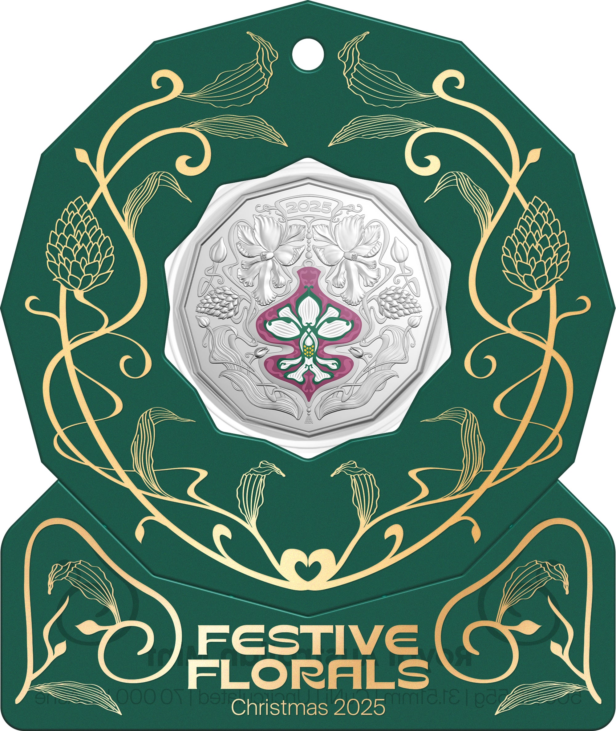 Christmas Festive Florals 2025 50c Coloured Uncirculated Coin