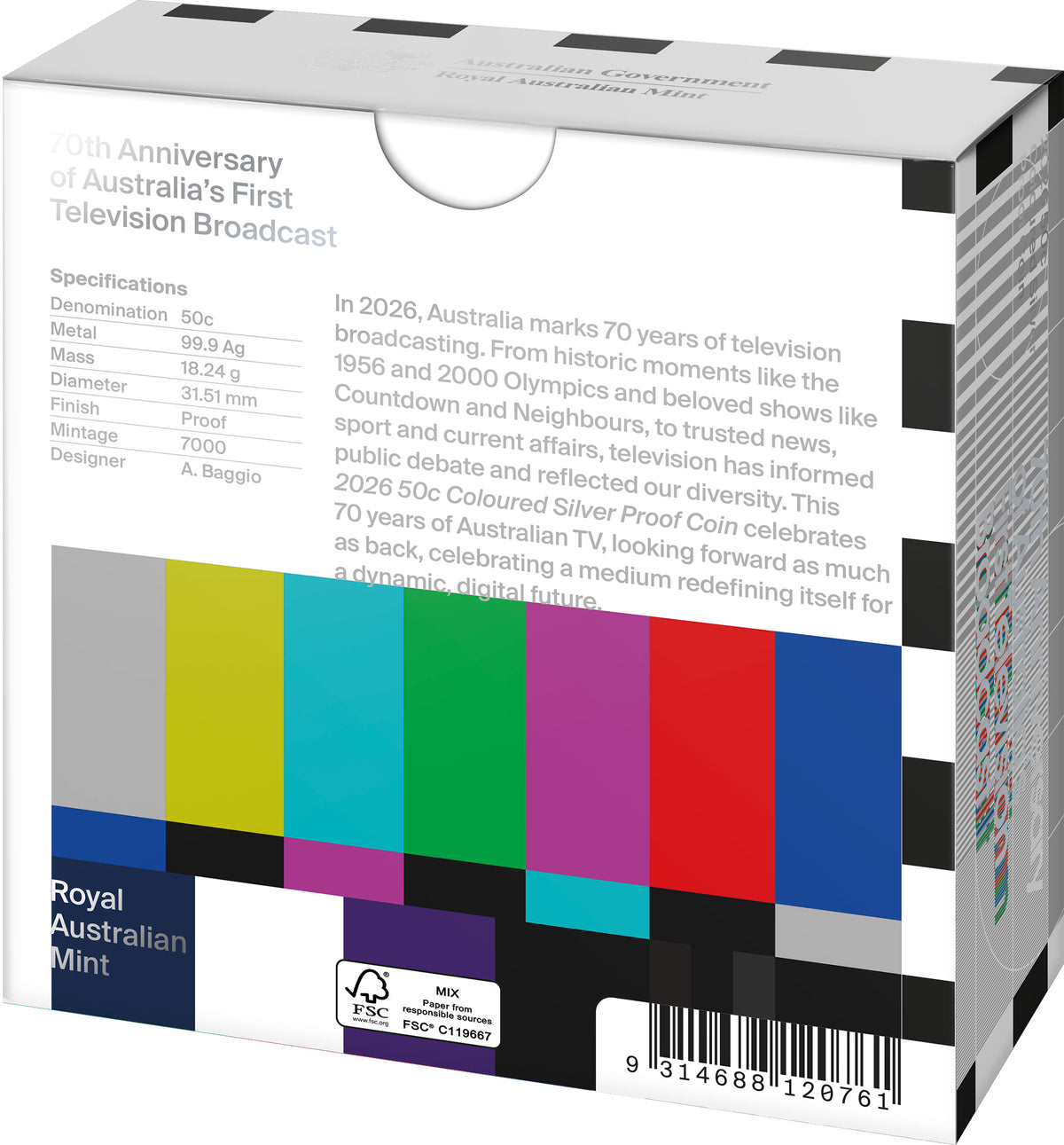 First Television Broadcast 70th Anniversary 2026 50c Coloured Silver Proof Coin
