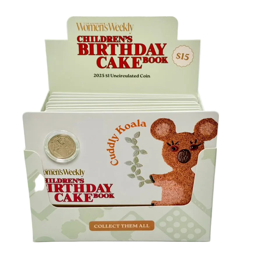 Australian Women's Weekly Birthday Cake Cuddly Koala 2025 $1 Uncirculated Coin in Card - Retail Box of 20