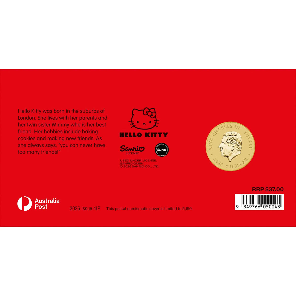 Hello Kitty 2026 Stamp and Coin Cover