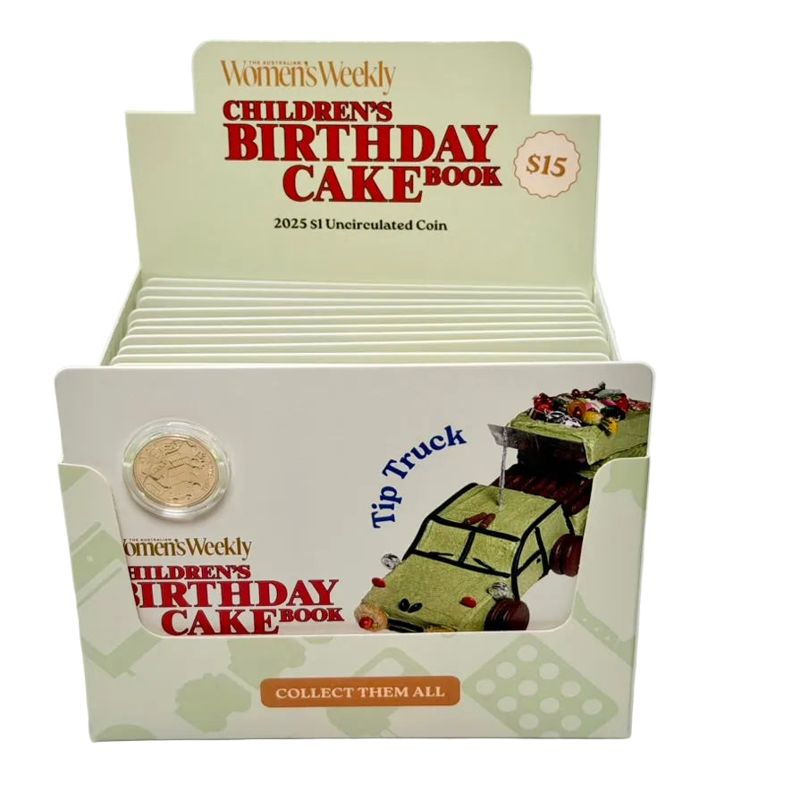 Australian Women's Weekly Birthday Cake Tip Truck 2025 $1 Uncirculated Coin in Card - Retail Box of 20