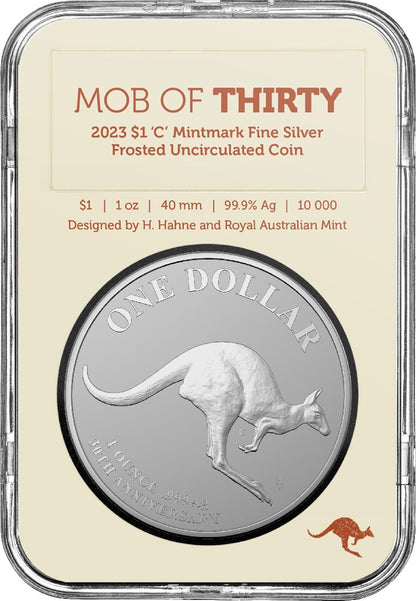 30th Anniversary of the Kangaroo Series – Mob of Thirty 2023 $1 1oz Fine Silver 'C' Mintmark Frosted Uncirculated Coin