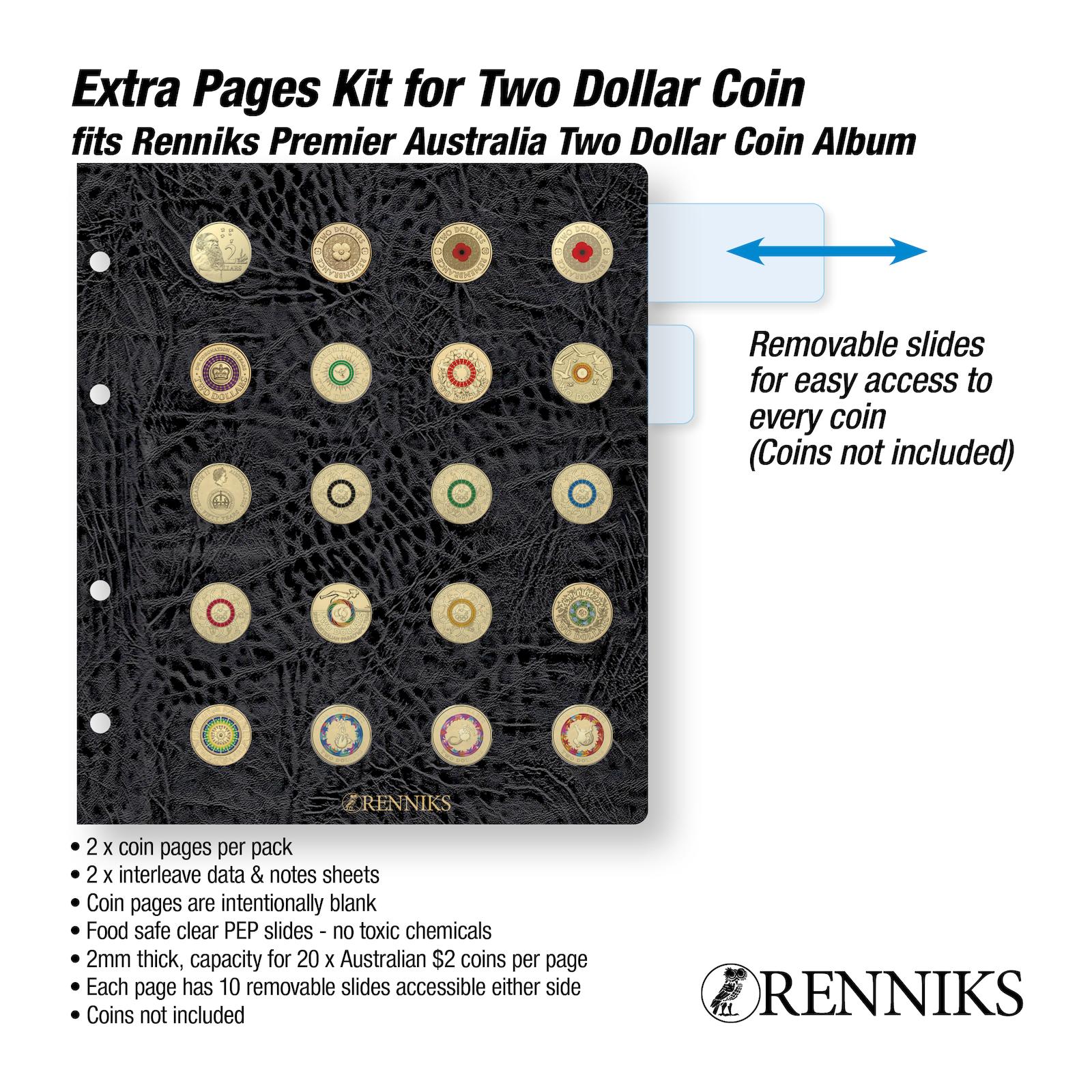 Renniks Premier Two Dollar Coin Album Extra Pages Kit