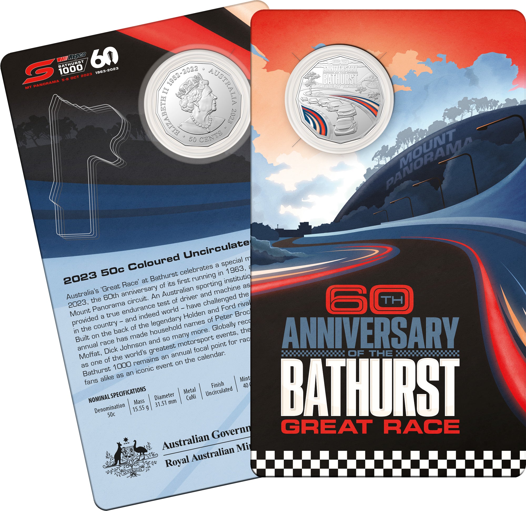 Bathurst 1000 60th Anniversary 2023 50c Uncirculated Coloured Coin