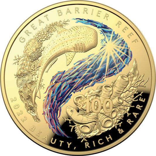 Beauty, Rich & Rare – Great Barrier Reef 2022 $100 Gold Coloured Proof Domed Coin