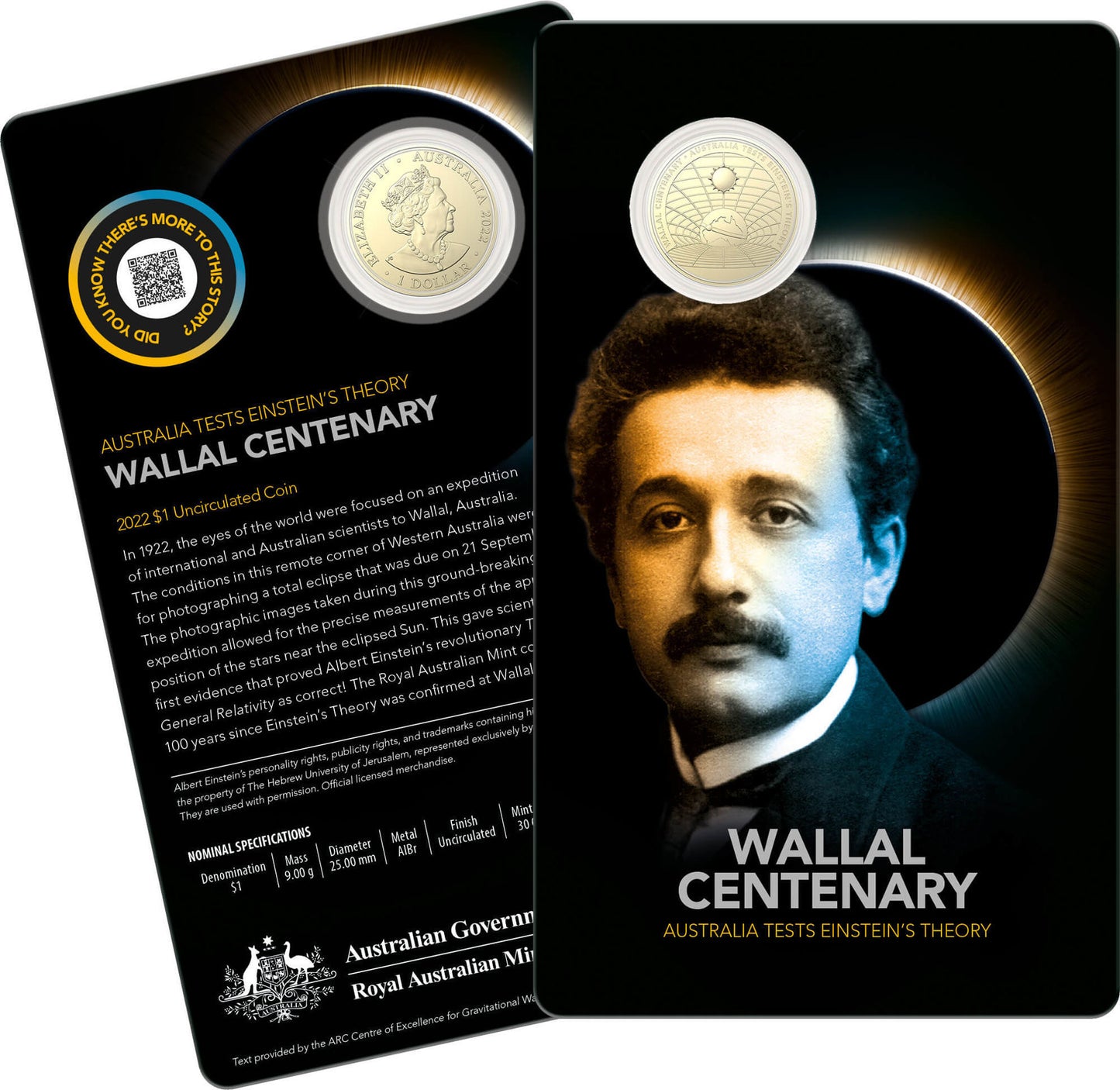 Wallal Centenary Australia Tests Einstein's Theory - $1 Uncirculated coin 2022