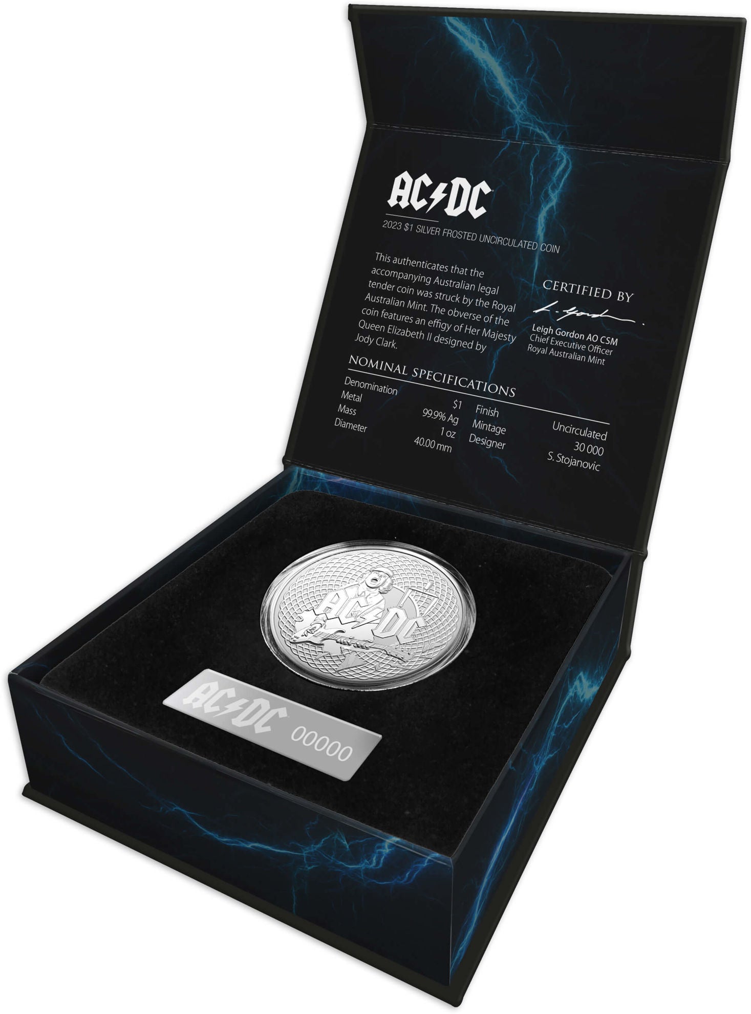 AC/DC - $1 Silver Frosted Uncirculated Coin - 2023